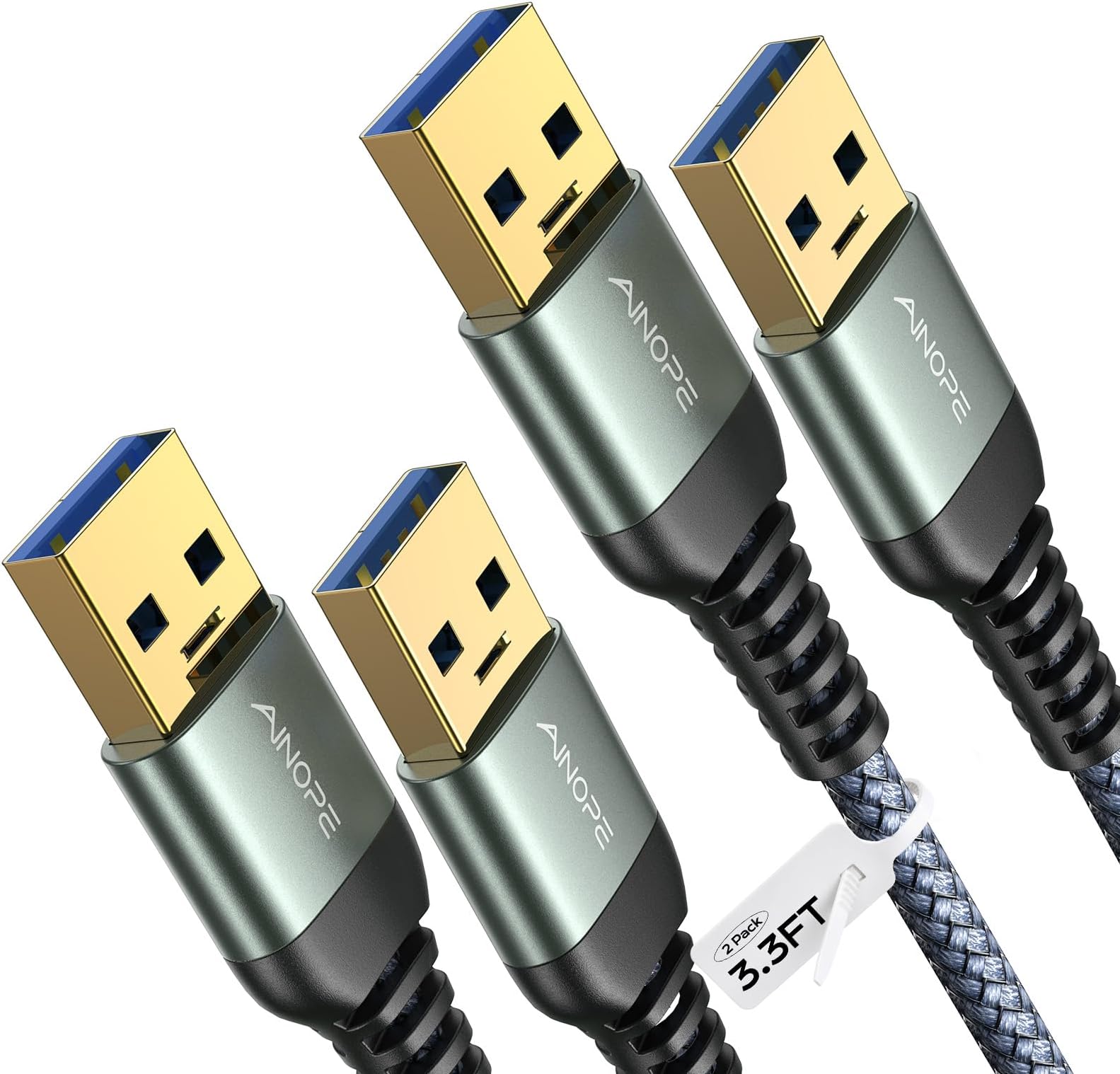 AINOPE USB to USB Cable, 3.3FT*2Pack USB 3.0 A to A Male to Male Cable [Never Rupture] Double End Type A Cord for Data Transfer, Compatible with Hard Drive Enclosures, Laptop Cooler, KVM, DVD Player