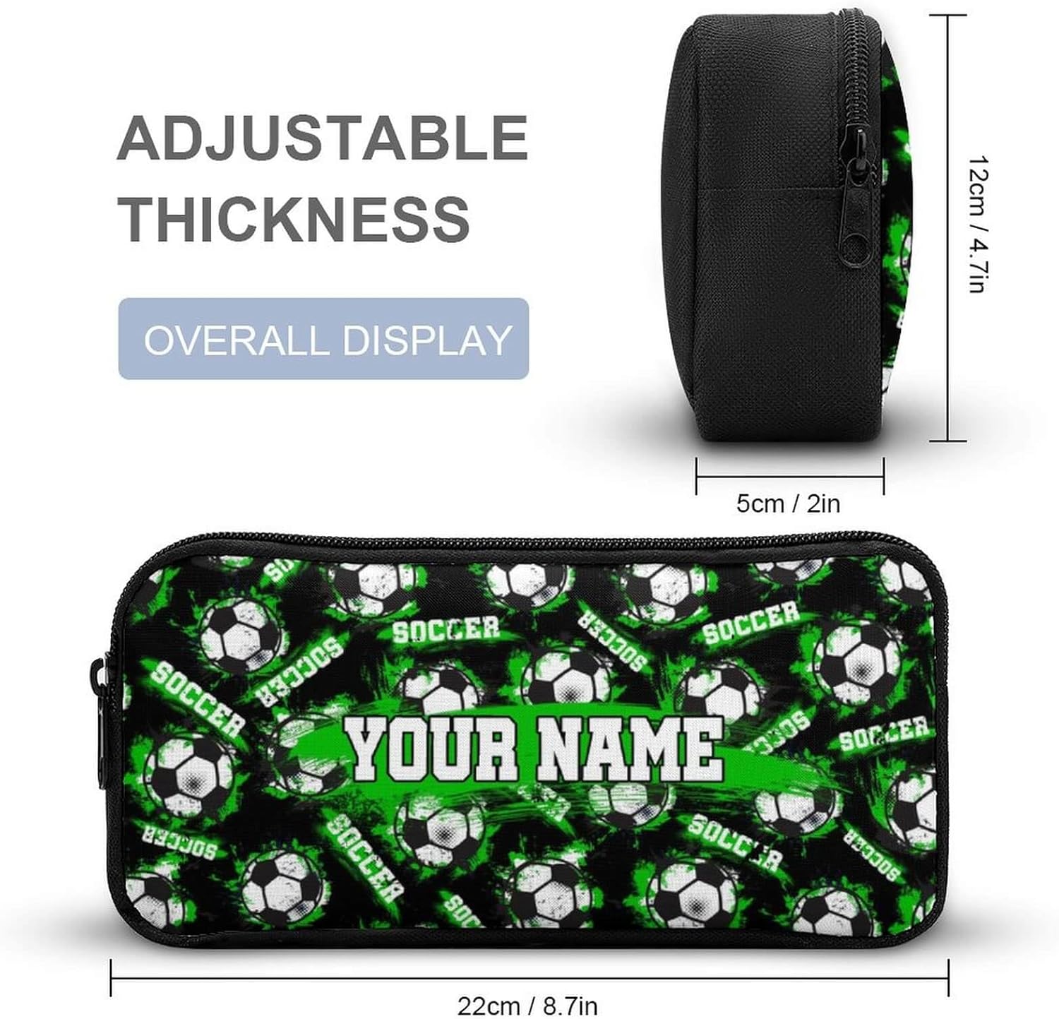 Custom Soccer Backpack with Lunch Box & Pencil Case for Kids Girls Boys School, 16 Inch Cool Sports Bookbag for Students Children, Lightweight, Large Capacity