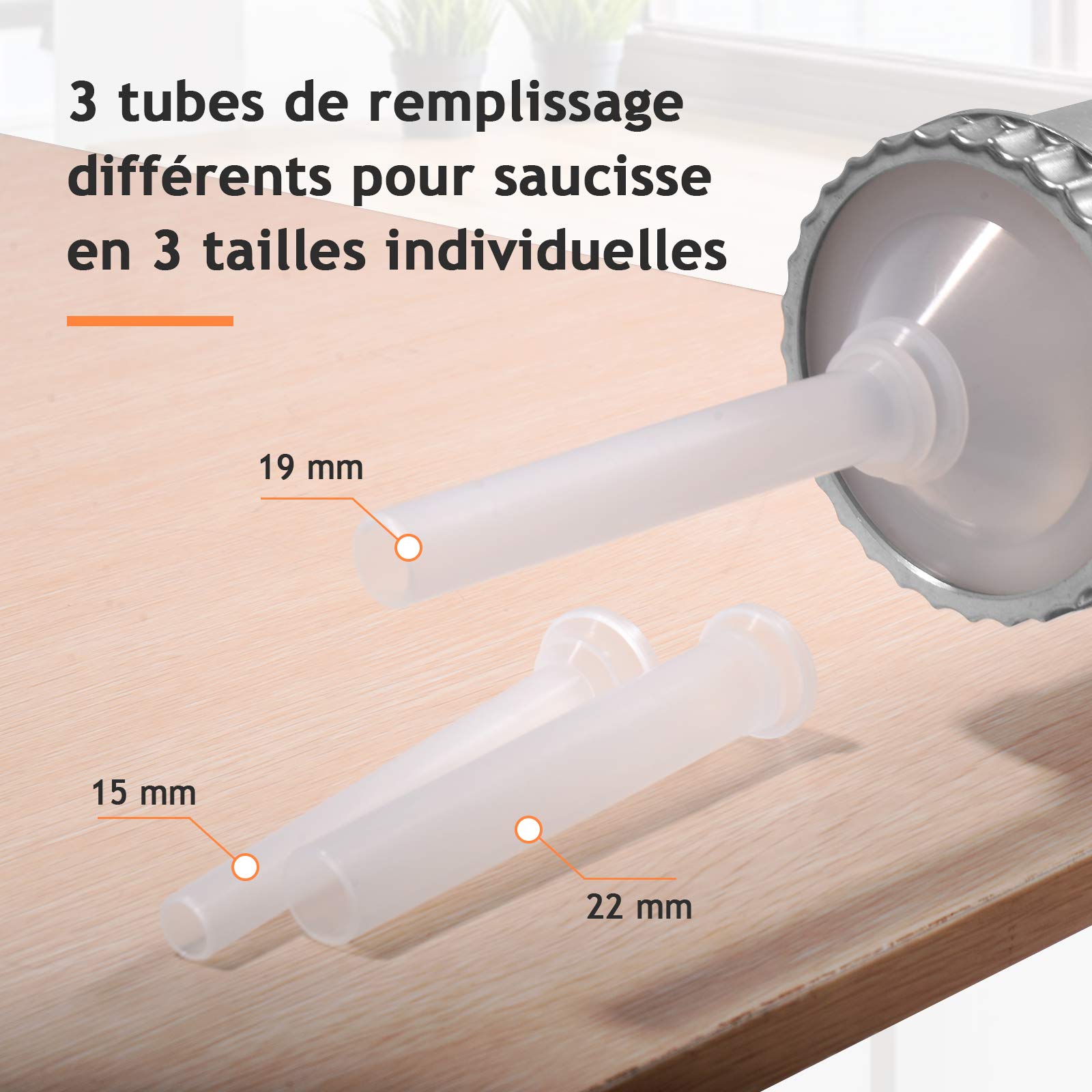 DREAMADE Poussoir à Viande Horizontal/Vertical, Machine à Saucisses Manuel avec 3 Tubes(15mm,19mm,22mm), pour Cuisine, Restaurant ou Cantine (Horizontal, 2,4 L)