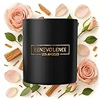 Benevolence LA Rose & Sandalwood Scented Candle | Soy Christmas Candles, Black Candle for Home | Holiday Candles Gifts for Women and Men | Home Fragrance | Aromatherapy | 8oz, 45 Hour Burn