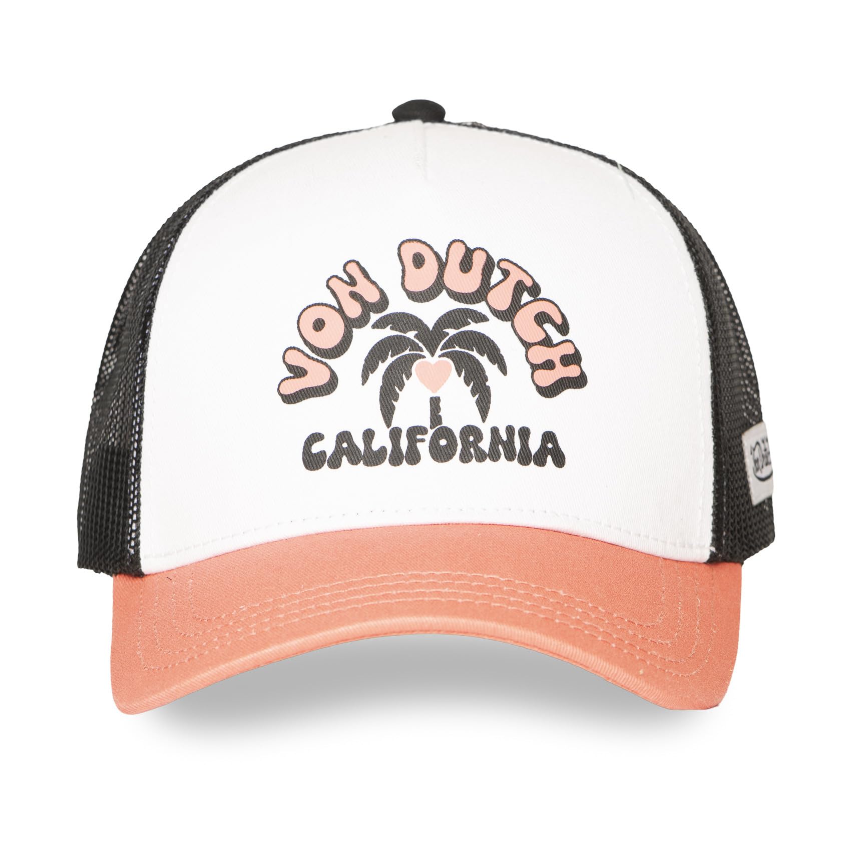 Von Dutch Czapka z daszkiem Trucker, oddychająca siatka, czarno-biała, z koralowym daszkiem, regulowana, styl kalifornijski