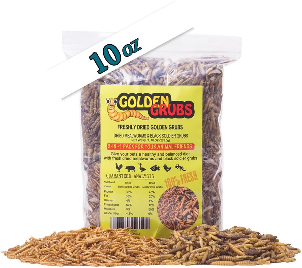 Golden Grubs 5oz Dried Black Soldier Fly Larvae 5oz Dried Mealworms BSF Balanced Diet Combo (10oz)