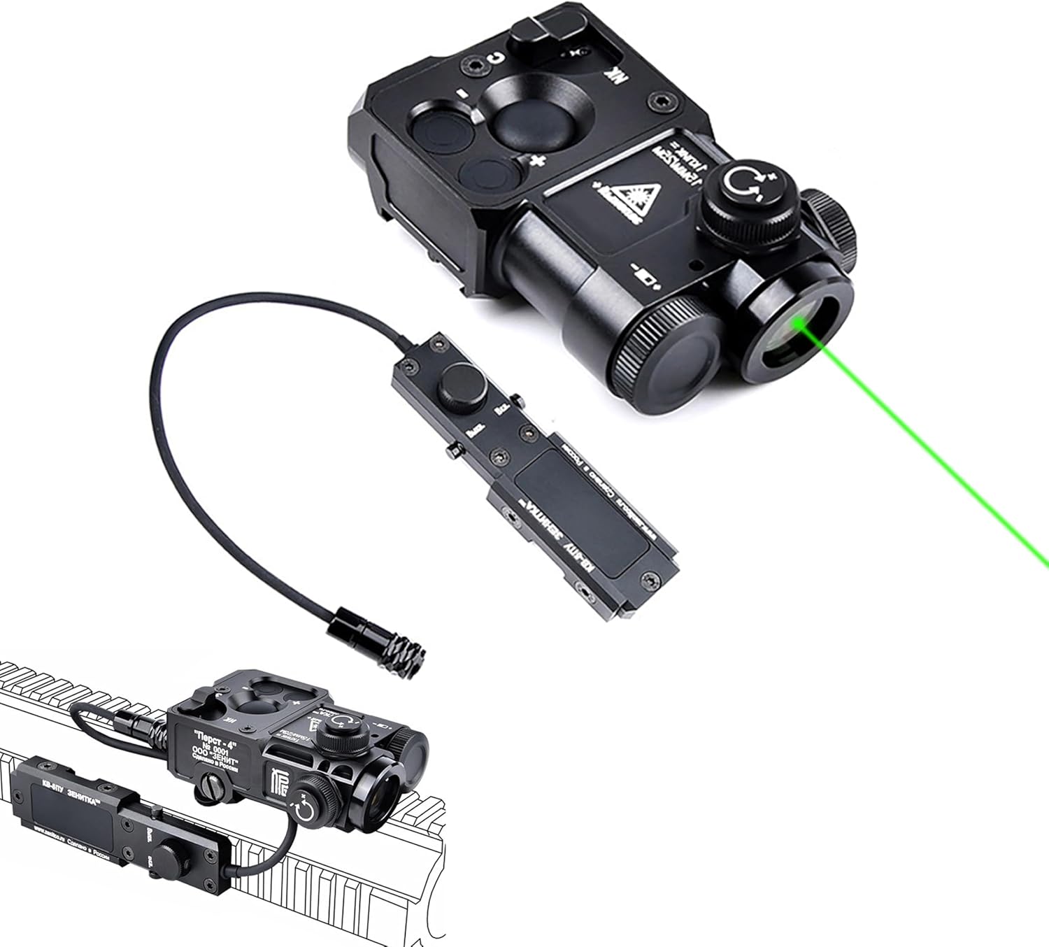 PERT-4 Metal Box Red/Green/Blue Laser Sight with IR Laser，4-Level Laser Brightness，with Pressure Switch，for 20mm Rail
