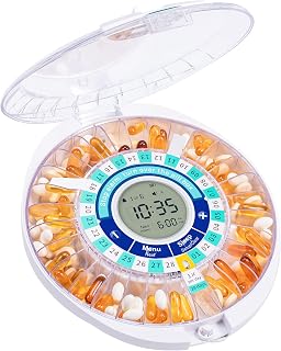 Automatic Pill Dispenser for Elderly, Electronic Monthly Pill Organizer with Alarm & Light, 28 Day Smart Lock Medication Dispenser, Timed Pill Dispenser Machine for Prescriptions & Vitamins