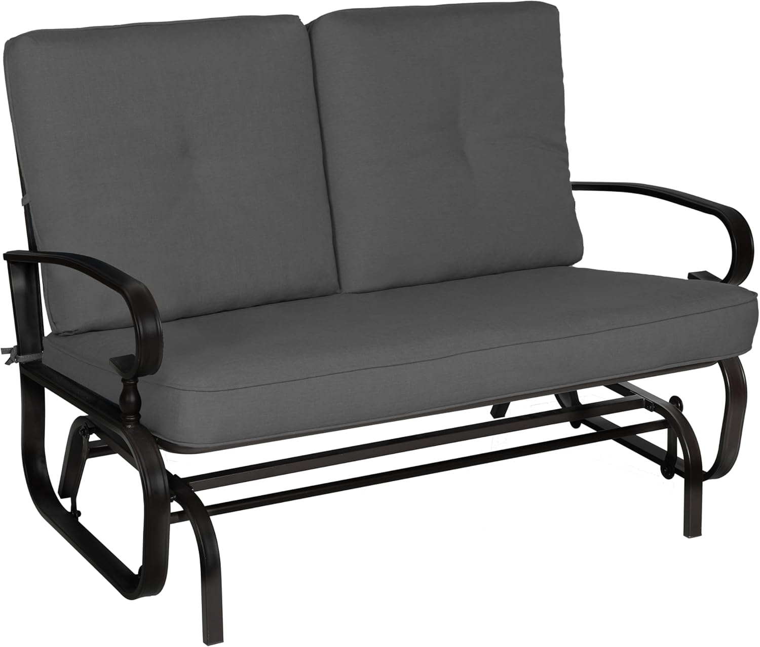 Crownland Outdoor Patio Textilene Glider Chair, Rocking Glider Bench for 2 Person, Porch Loveseat Seating with Cushion, Wrought Iron Patio Gliders for Outside, Porch, Garden(Grey)