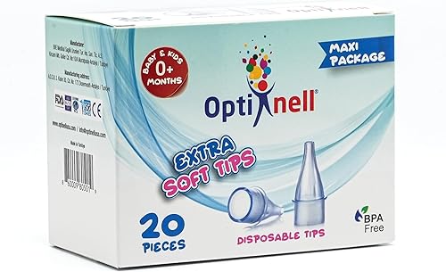Puntas desechables (20 puntas de repuesto desechables) para aspiradores nasales Opti Nell Opti Nell para bebés pequeños, limpiador de nariz, seguro