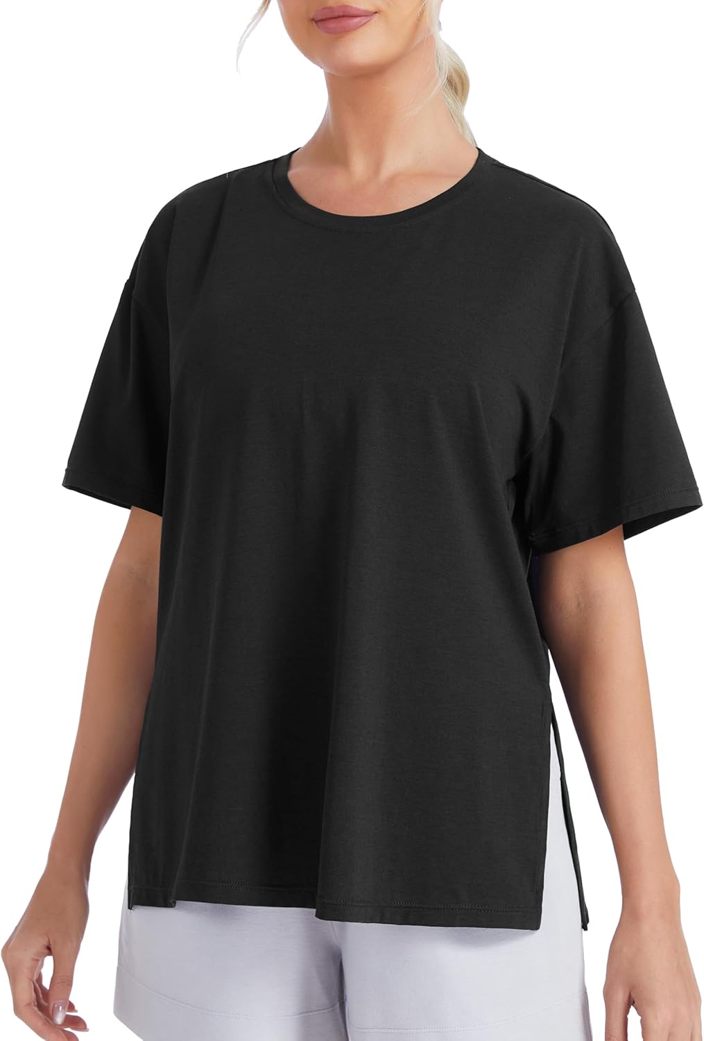 THE GYM PEOPLE Women's Loose Fit Short Sleeve Workout T-Shirts with Side Slit Crewneck Summer Casual Cotton Top Tees
