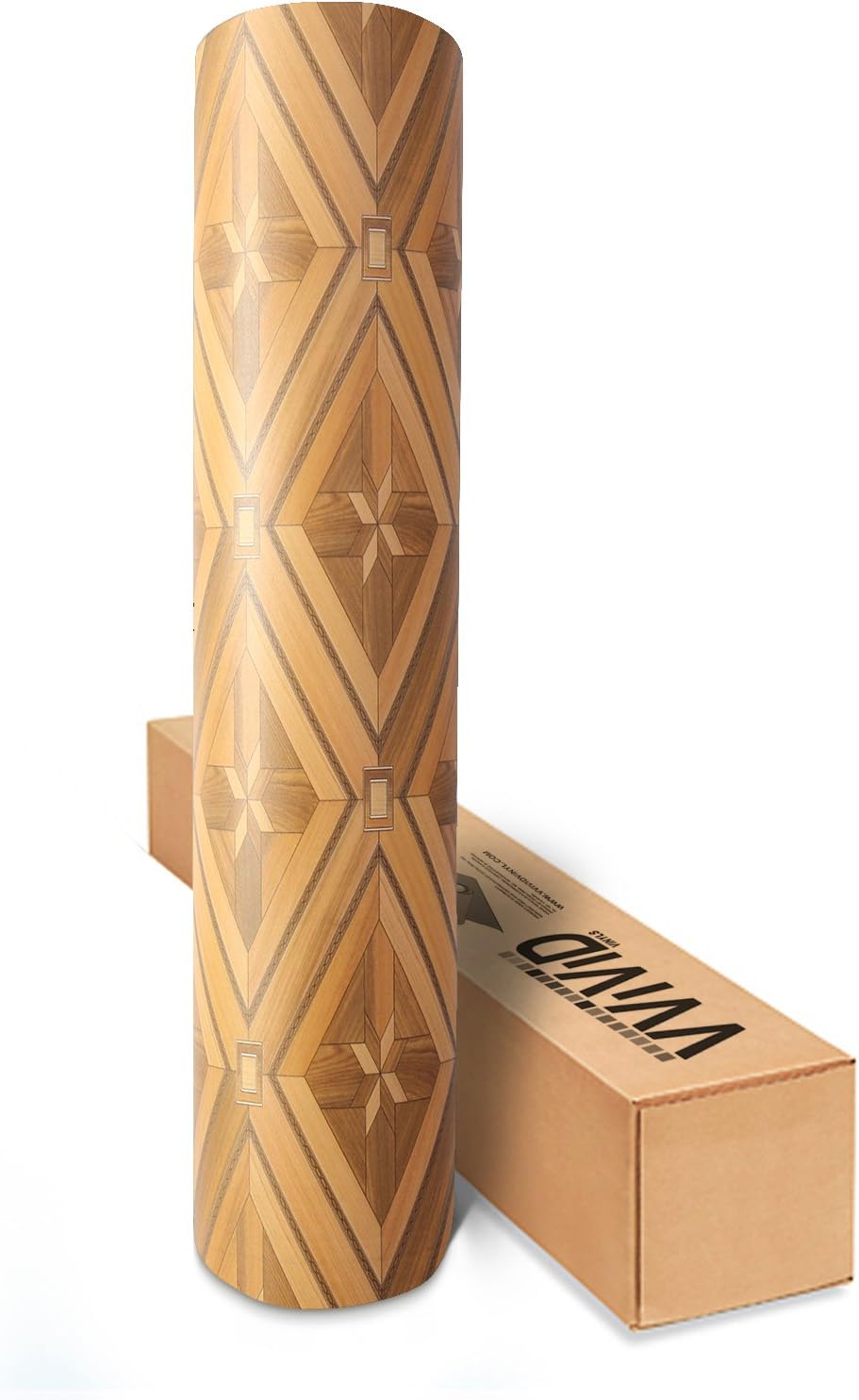 VVIVID Parquette Inlay Mosaic Wood Grain Faux Finish Textured Vinyl Wrap Roll Sheet Film for Home Office Furniture DIY No Mess Easy to Install Air-Release Adhesive (6ft x 48 Inch)