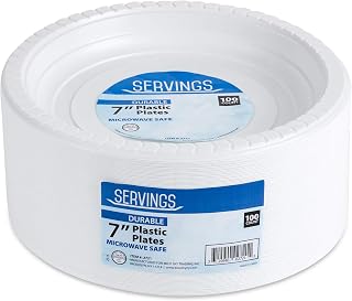 Blue Sky 7 Inch White Plastic Plates - (100 Count) Disposable Plastic Plates, Ideal for Birthday Party, Wedding, Banquets, Picnics, and Every Day Use
