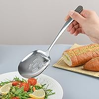 Vista 5 de Juego de 3 cucharas de servir de acero inoxidable, utensilios de servir grandes 18/8, incluye cuchara de servir, cuchara ranurada, espátula