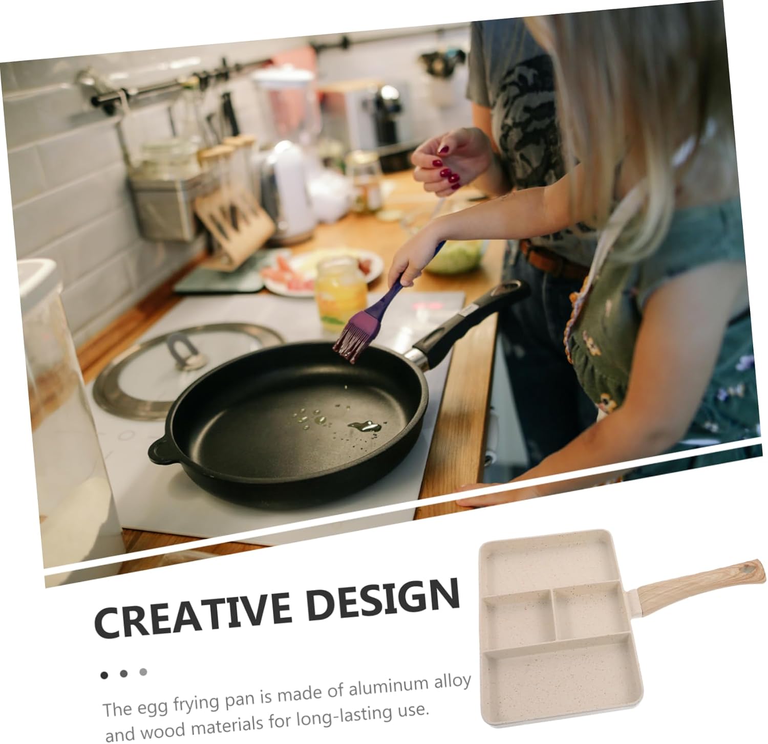 VALICLUD Nonstick Breakfast Egg Pan with Multiple Grooves Ergonomic Handle Versatile Steak and Frying Skillet for and Cleaning