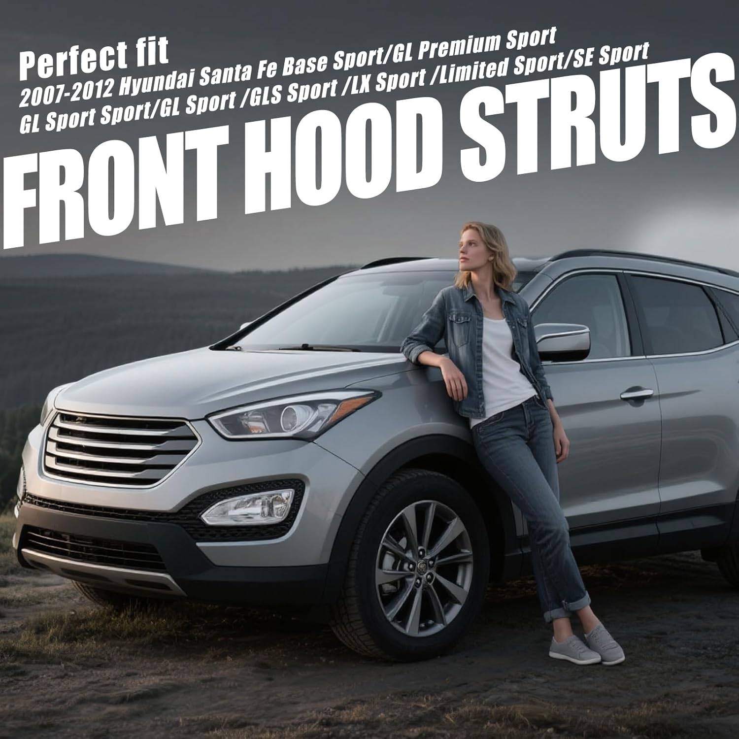 Vepagoo 6682 Front Hood Struts Compatible for 2007-2012 Hyundai Santa Fe Gas Shock Lift Supports, Utility 4-Door Hood Rods Springs Replacement, 96682, 811600W000