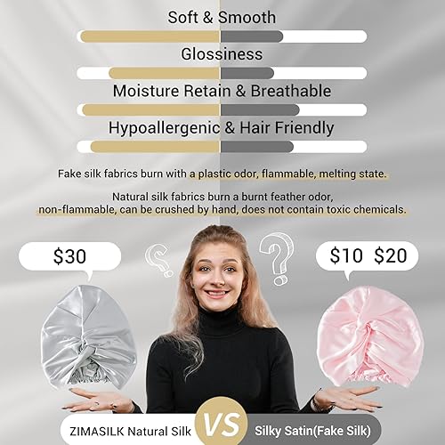 Miniatura 51 de ZIMASILK - Gorro para dormir de 100% seda morera de 0.18 libras para el cuidado del cabello, capota de seda con elástico para la cabeza (1 unidad,