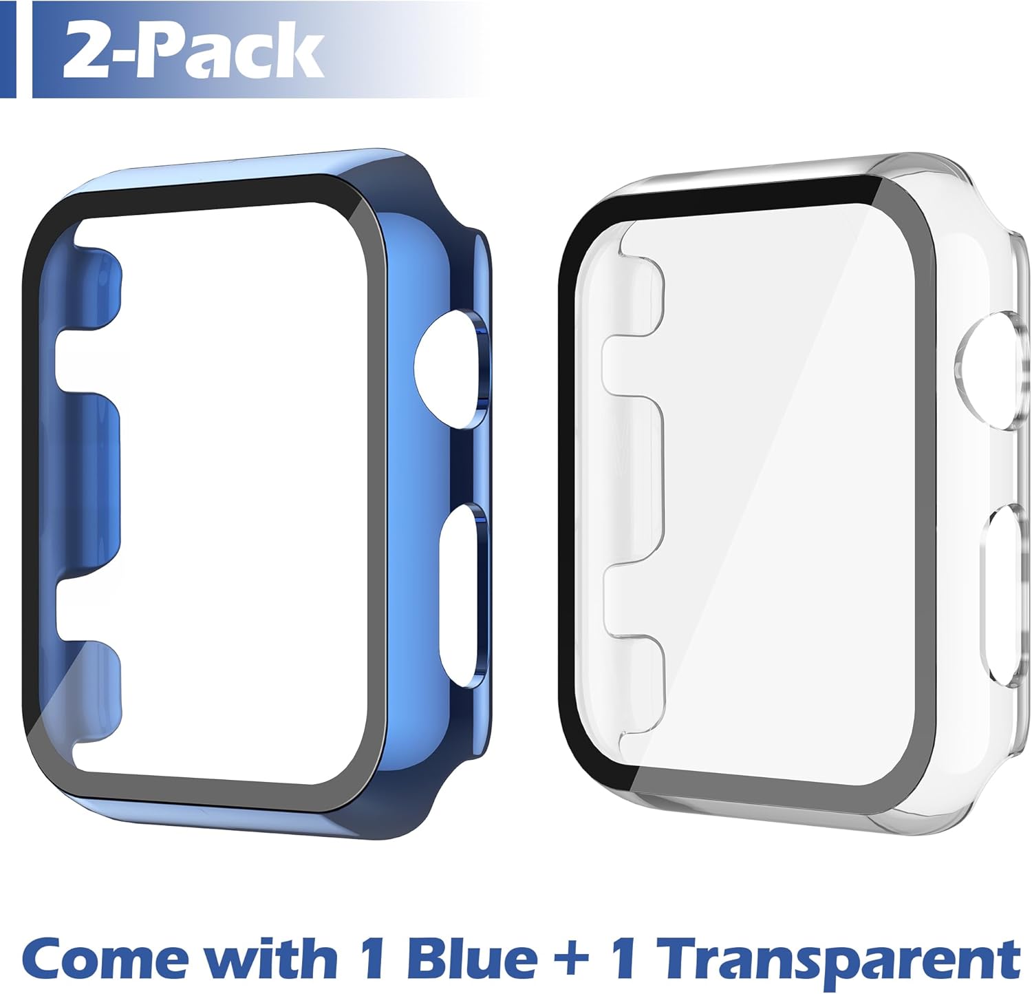 Misxi 2 Pack Hard PC Case with Tempered Glass Screen Protector Compatible with Apple Watch Series 2 Series 3 38mm, Anti-Drop Scratch Resistant Lightweight Cover for iWatch, 1 Blue + 1 Transparent thumbnail