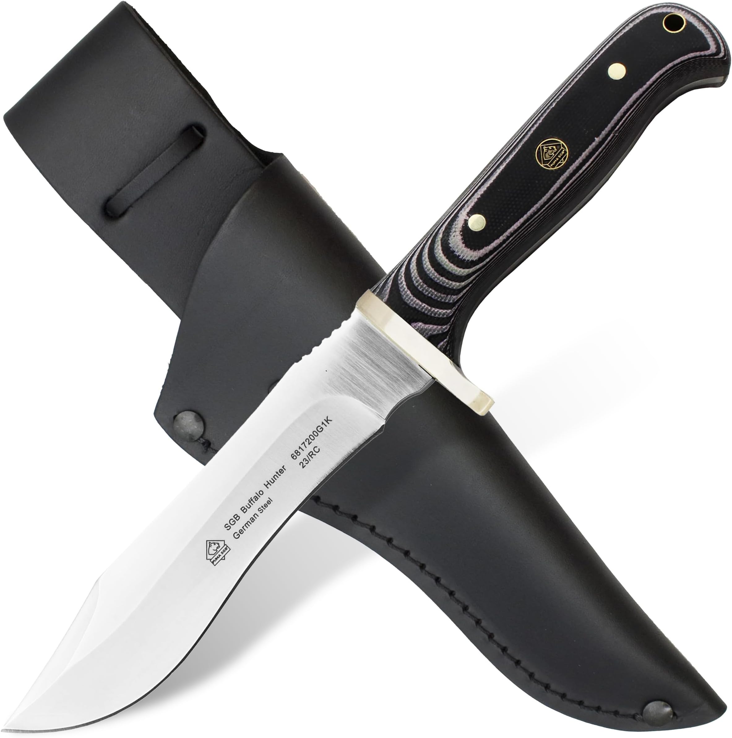 Buffalo Hunter - Hunting Knife with Black G10 Handle – Handmade from German 1.4116 Steel – 5.7” Fixed Blade – Full Tang – Includes High Quality Leather Sheath