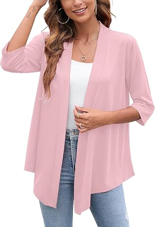 Heymoments Womens Lightweight Open Front Cardigans 3/4 Sleeve Casual Soft Drape Fall Cardigan S-2XL