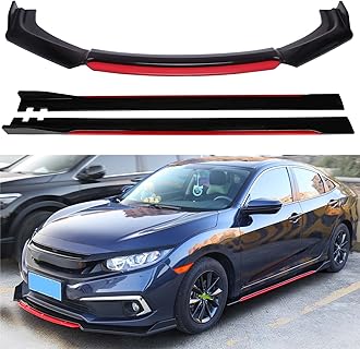 Universal Front Bumper Lip Chin Spoiler Splitter Diffuser Guard Wing Protector Trim Car Body Kit with 86.6" Side Skirt Extension Compatible with Honda Accord Civic Subaru WRX Mazda Most Vehicles