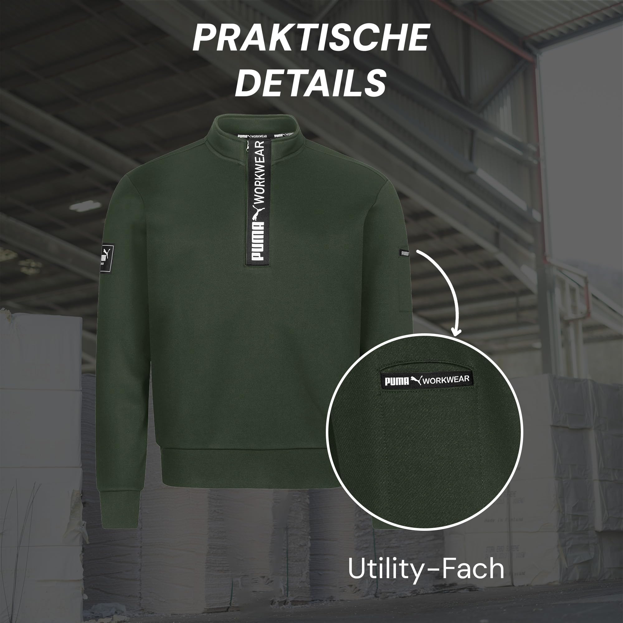 PUMA Workwear Advanced Kollektion - Sweatshirt Herren Pullover mit Reißverschluss - Utility Fach an der Schulter - Robustes und atmungsaktives Gewebe - Für Handwerk und Logistik