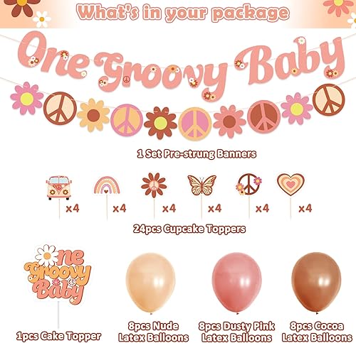 Miniatura 4 de Bessmoso Groovy One Banner - Kit de decoración de pastel hippie para el primer cumpleaños, decoraciones para niñas, temática bohemia, suministros de