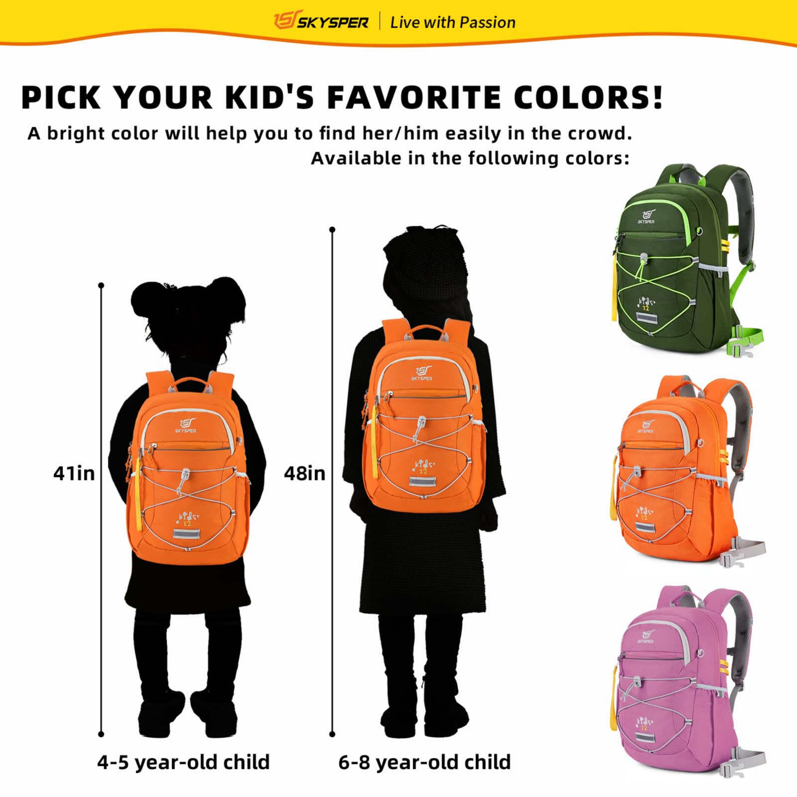 SKYSPER Zaino per Bambini e Bambine 12L per 3-8 anni Comodo Zaino da Trekking per Bambini
