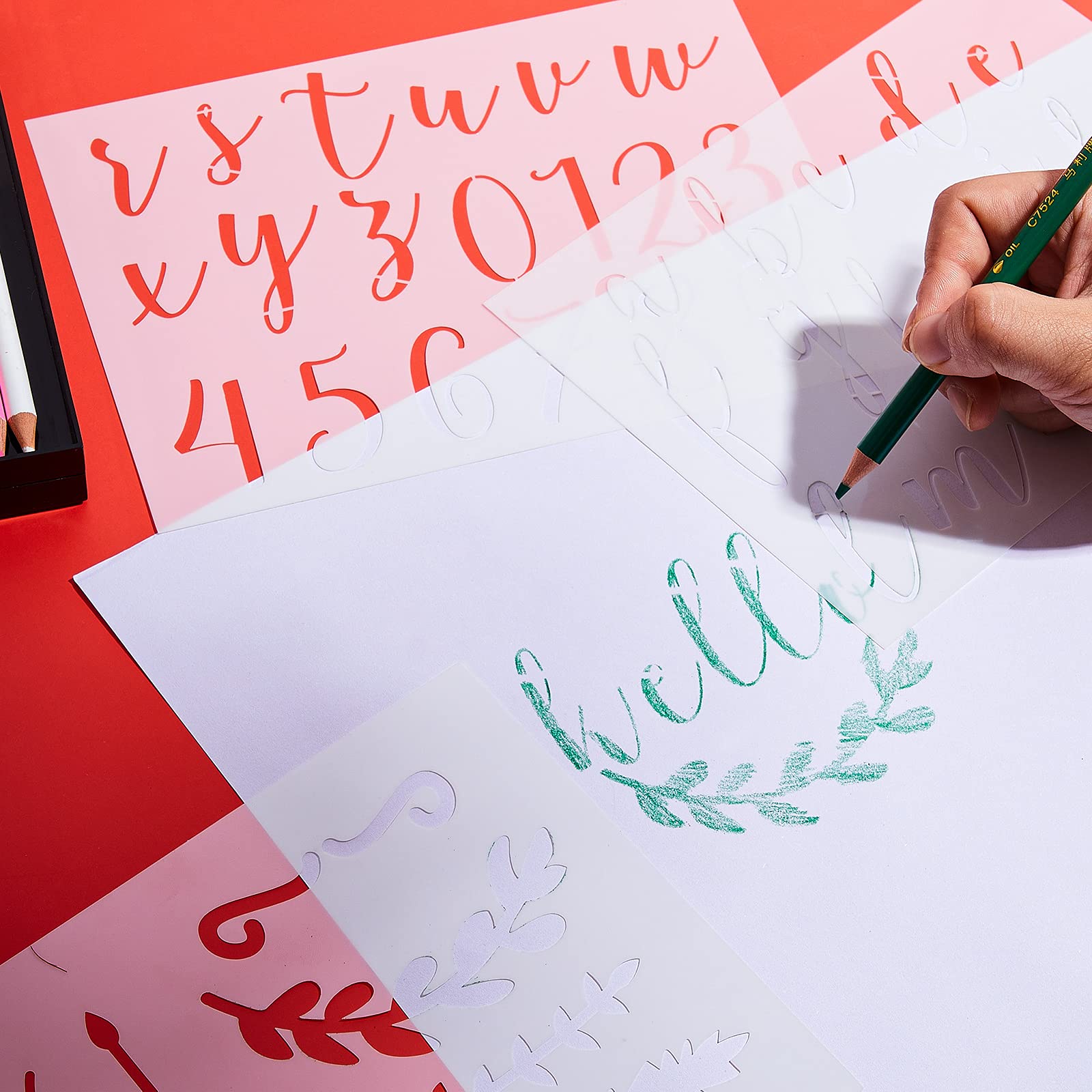 45 Pieces Calligraphy Stencil Set, Reusable Cursive Letter Stencil for Painting with Lettering ...
