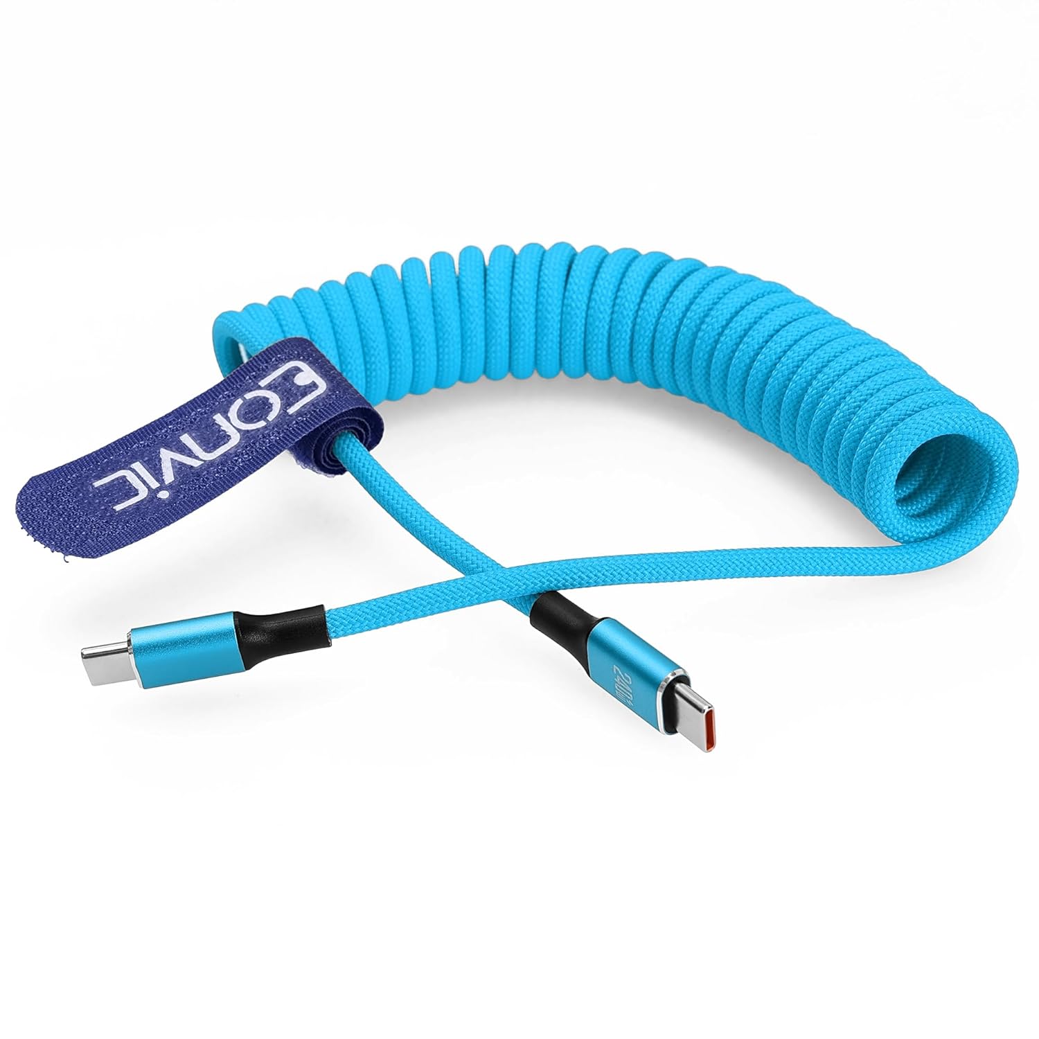 Eonvic 240W USB C to USB C Data Fast Charging Braided Coiled Cable for iPhone 15 16 17 Pro Max MacBook Air/Pro iPad Pro/Air/Mini Samsung S25 S24 Laptops Haiwei Mate 60 Pro Switch (Blue, 240w usbc)