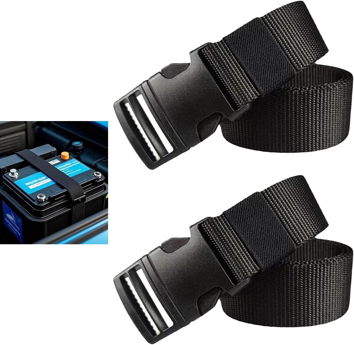Car Battery Tie Down Strap, 39 Inch Adjustable Quick Release Buckle Battery Hold Down, Nylon Webbing Straps with Plastic Carabiner, Universal for Cars, SUVs, Boats, Luggage & Outdoor Sports