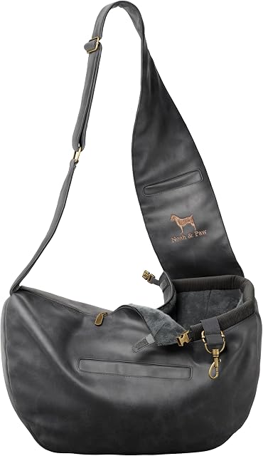 Noah & Paw Porte-chiens pour petits chiens 5-18lb, Bague pour chiens pour petits chiens et chats, Porte chien avec sangle rembourrée réglable, Cuir végétalien doublé de fourrure, 3X Caractéristiques de sécurité, Lavable en machine