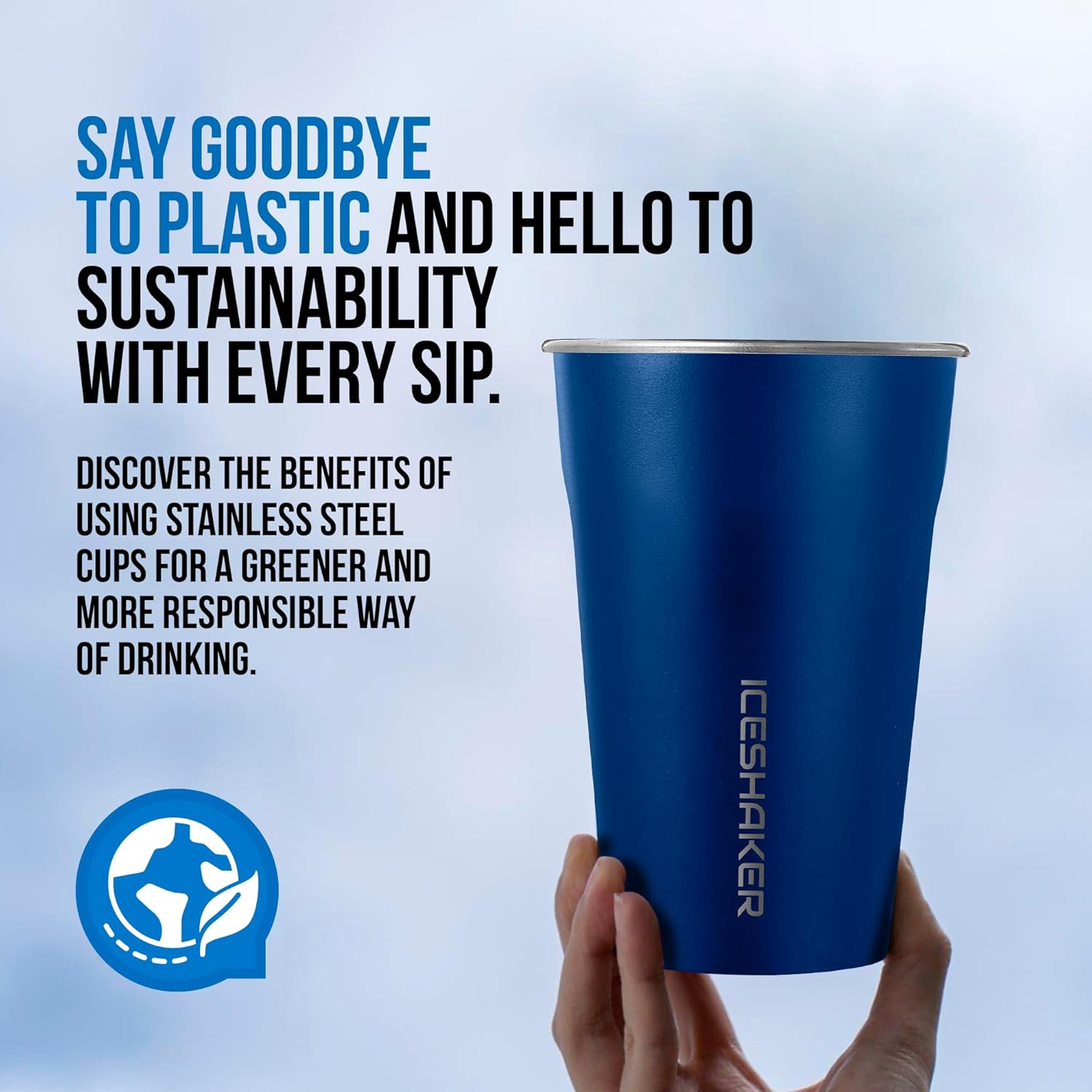 Ice Shaker 20 oz Stainless Steel Cups – Stackable & Reusable Metal Drinking Cups – BPA-Free, Dishwasher Safe, Eco-Friendly stainless steel drinking cups | 3-Pack Navy