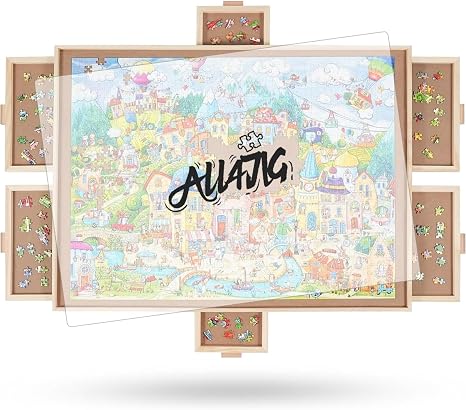 ALL4JIG 2000 Pieces Rotating Puzzle Board with 6 Drawers and Cover,28"x40"Portable Wooden Jigsaw Puzzle Table for Adults,Lazy Susan Spinning Puzzle Boards Birthday Gift for mom
