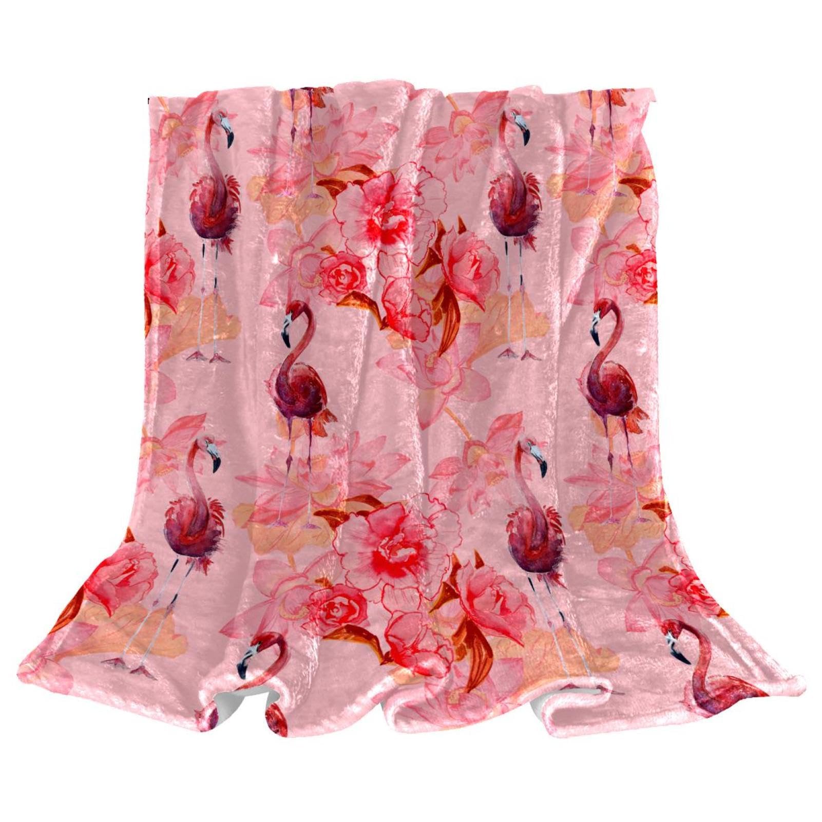 Couverture polaire flamant rose 150x100cm pour canapé et lit