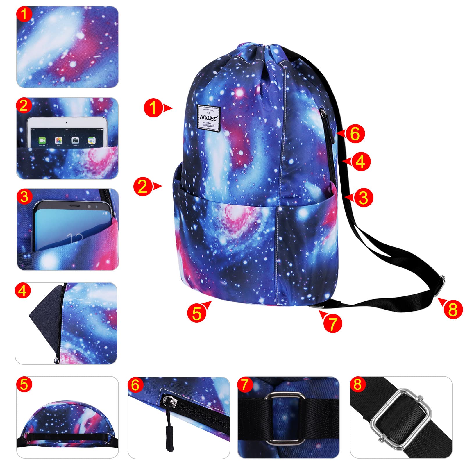 Impermeabile Sportivo Zaino con Coulisse Grande Coulisse Borsa da Palestra con Tasca Interna Unisex per Donna Uomo Vita Quotidiana Sport All'aperto Tempo Libero Yoga Scuola Spiaggia Nuoto