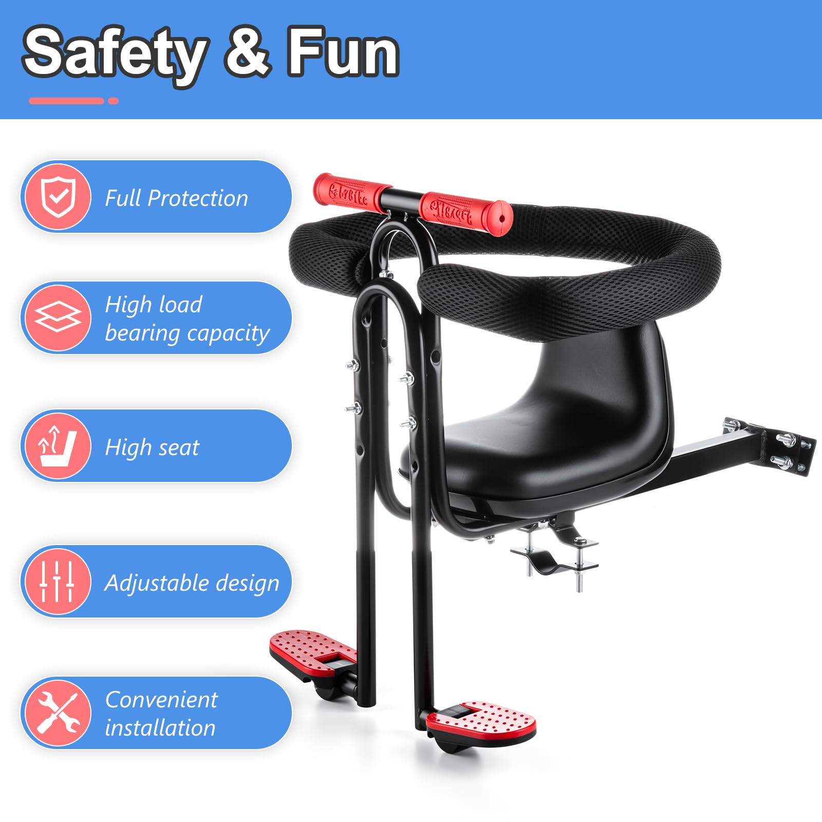 Siège Enfant pour Vélo VTT, Fixation Avant | Pour Enfant, Vélo Avant, VTT Compatible, Siège Portable, Usage Quotidien