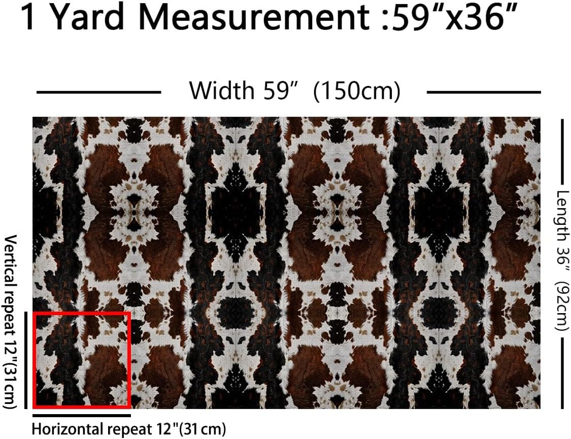 Erosebridal Cowhide Fabric by The Yard, Fur Upholstery Fabric, Africa Wild Animal Bull Cow Fur Decorative Fabric, Western Farmhouse Milk Cow Fur Highland Cow Theme Indoor Outdoor Fabric, 3 Yards