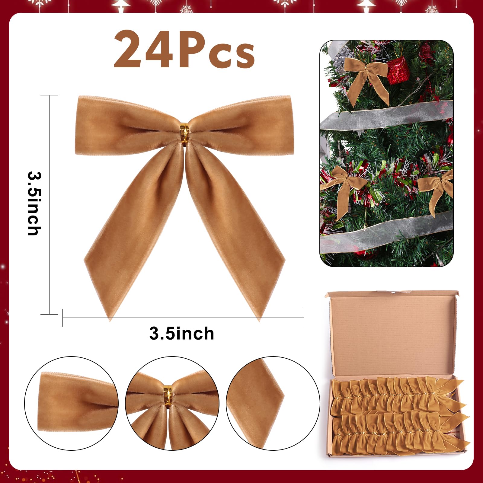 24 Lazos De Terciopelo Rojo Para Decoración Navideña - Con Alambre Para Coronas Y Regalos