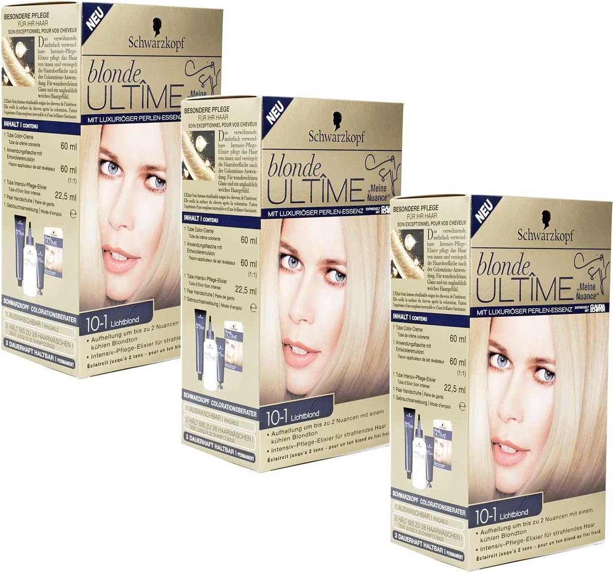 3 x Schwarzkopf Blonde Ultîme no. 10-1 Light Blonde With Luxurious Pearl Essence