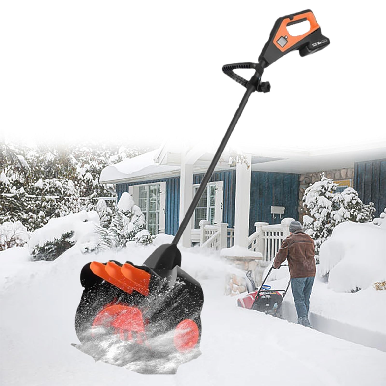Pala da Neve elettrica Senza Fili, Larghezza 41 cm, spazzaneve a Batteria, con 2 batterie e caricabatteria rapido