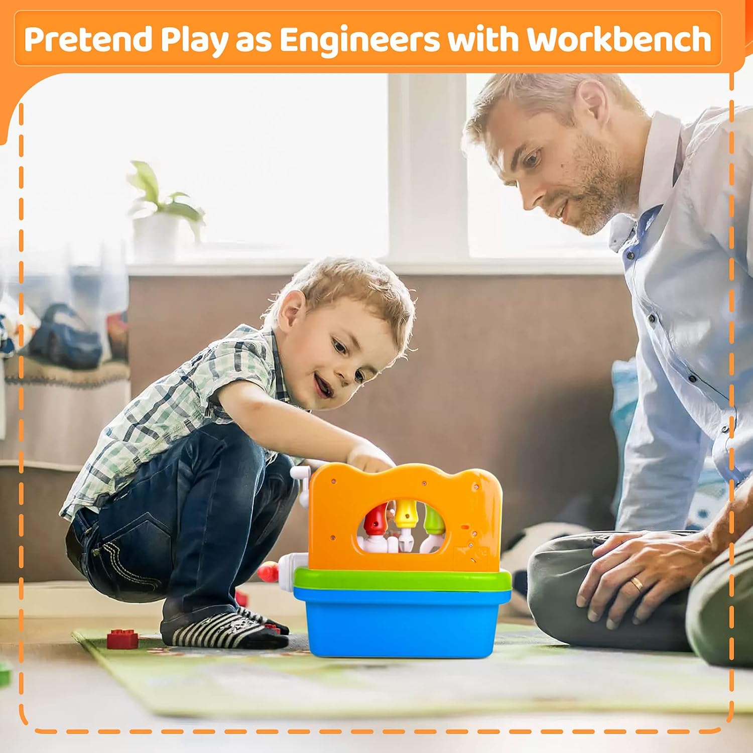 Workbench and Construction Toys for 1 Year Old Boy, Musical Learning Workbench Baby Tool Set with Shape Sorter for Learning Colors, Shape and Numbers