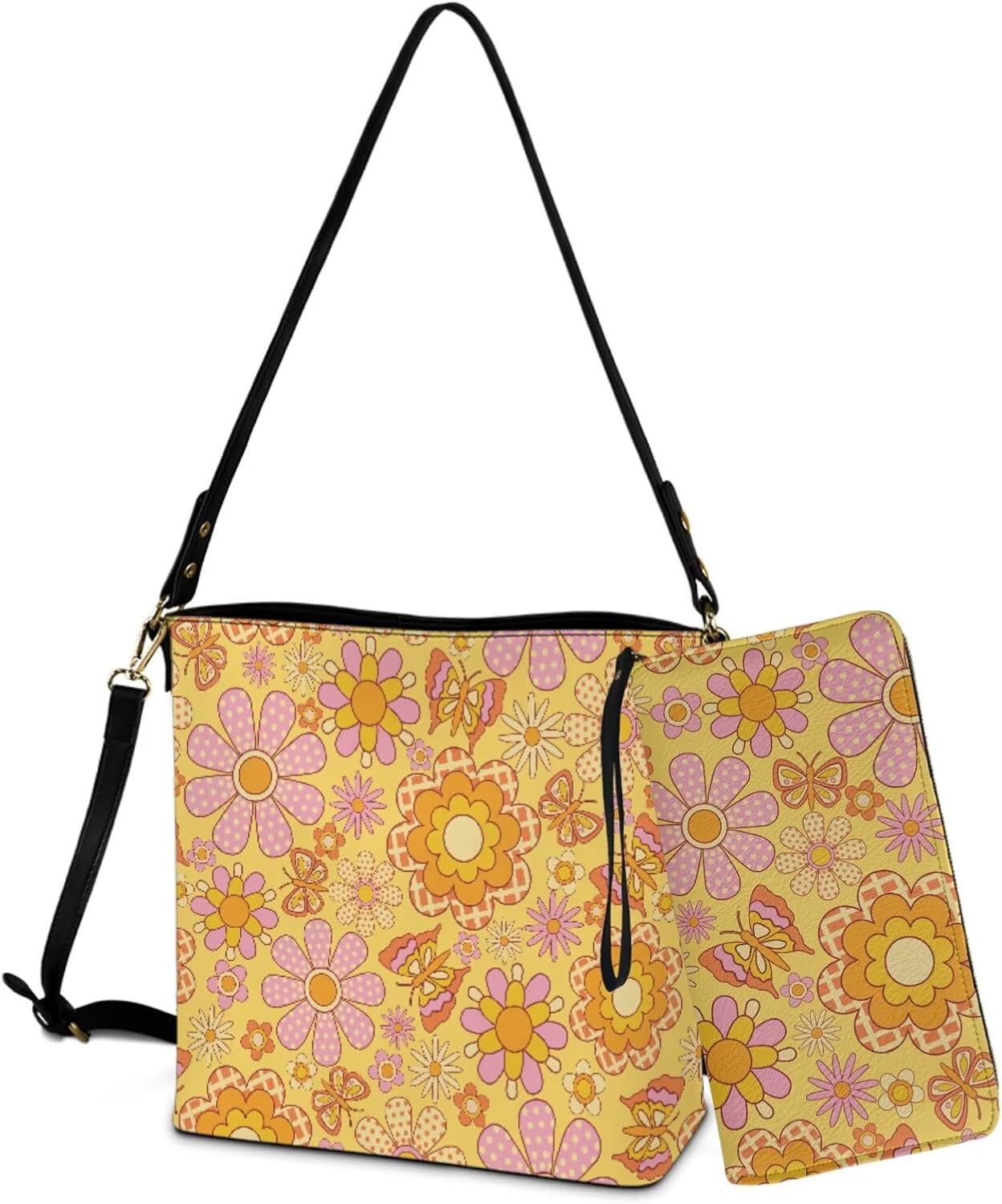 Bucket Bag Tote Purse Set for Women Trendy Leather Crossbody Handbag with Wrist Wallet for Working Shopping