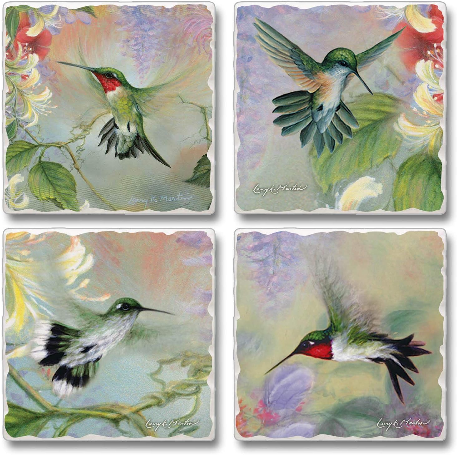 Thirstystone Hummingbirds 4 Pack Tumbled Tile Stone Coasters with Protective Cork Backing Manufactured in The USA Artistic Absorbent Easily Wipes Clean
