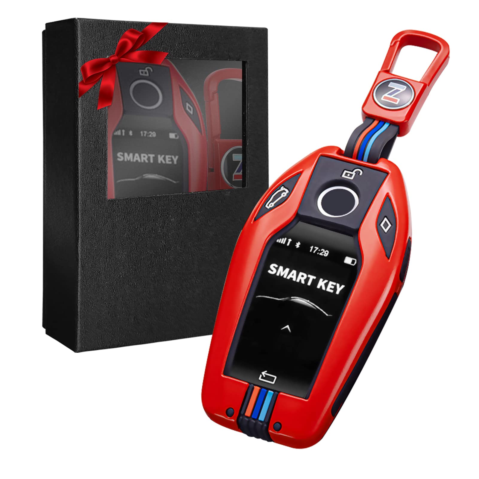 Yumzeco Zinc Alloy Car Key Cover Compatible with 5 7 Series G30 G31 X3 X4 Key Case with Silicone TPU KeyShell with Keychain Keyless KeyProtector Anti-dust Smart KeyRemote Fob Red