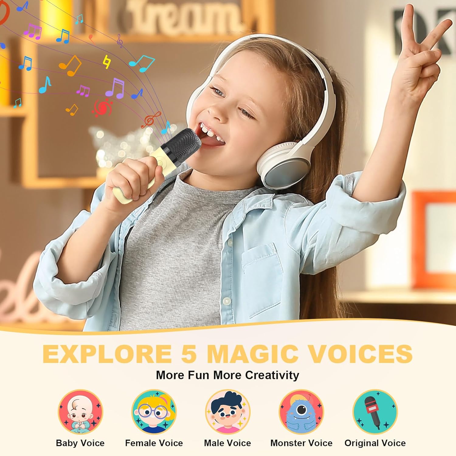 Mini Karaoke Machine for Kids Adults, Fun Portable Bluetooth Speaker with 2 Wireless Microphones, Stereo Sound Enhanced, Rich Bass, Cute Music Toys for Girls and Boys Ages 3-12 to Sing Loudly Yellow image 5 of 7 B0DCZCBCJR
