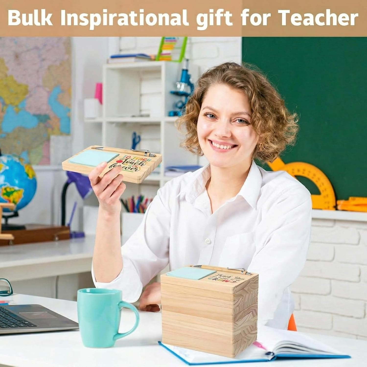 Yookeer 12 Pcs Employee Appreciation Gifts Bulk Wooden Sticky Note Holder for Administrative Assistant Gift and Christmas Thank You Gift for Employee Teacher Staff Volunteer Doctor Nurse Office Team