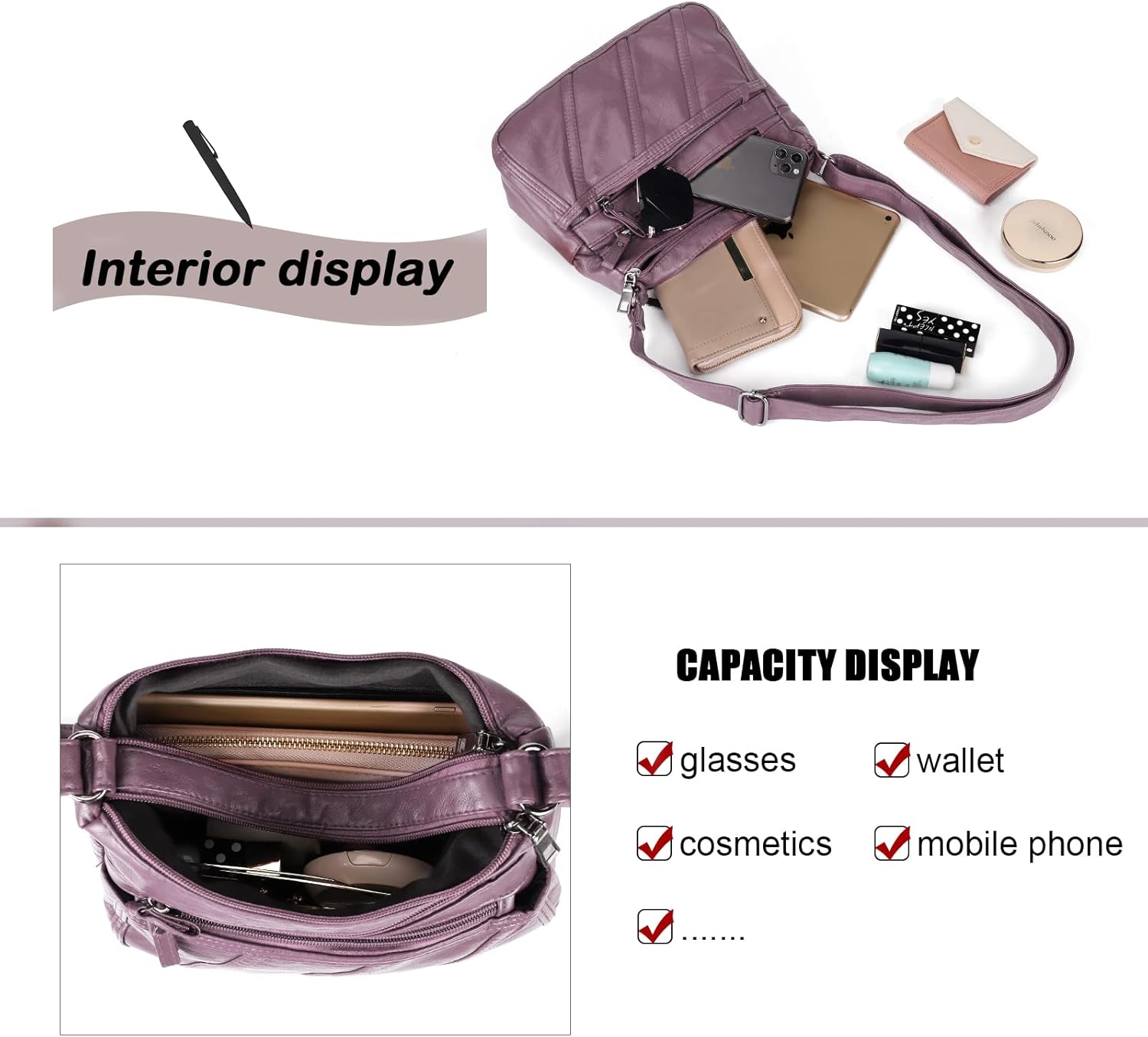 Gladdon Small Crossbody Bags for Women Leather Shoulder Purses Vegan Womens Cross body Bag Lightweight | Small, Leather, Vegan, Womens, Lightweight - Image 4