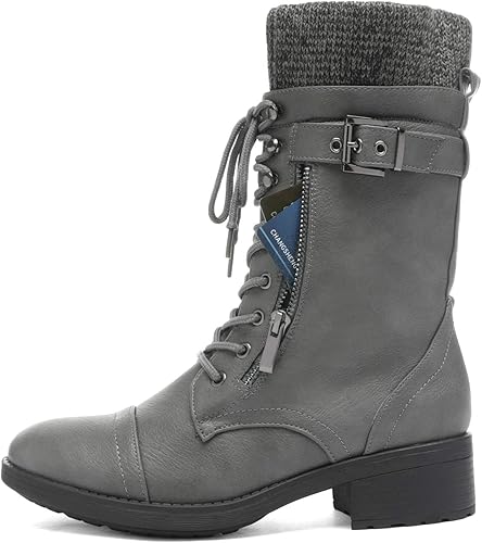 Miniatura 2 de DREAM PAIRS Botas militares de invierno con cordones a media pantorrilla para mujer