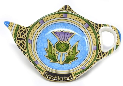 Wise Friends Scotland - Soporte para bolsitas de té con cardo – Tetera en forma de plato de descanso/platillo escocés hecho de hueso de porcelana