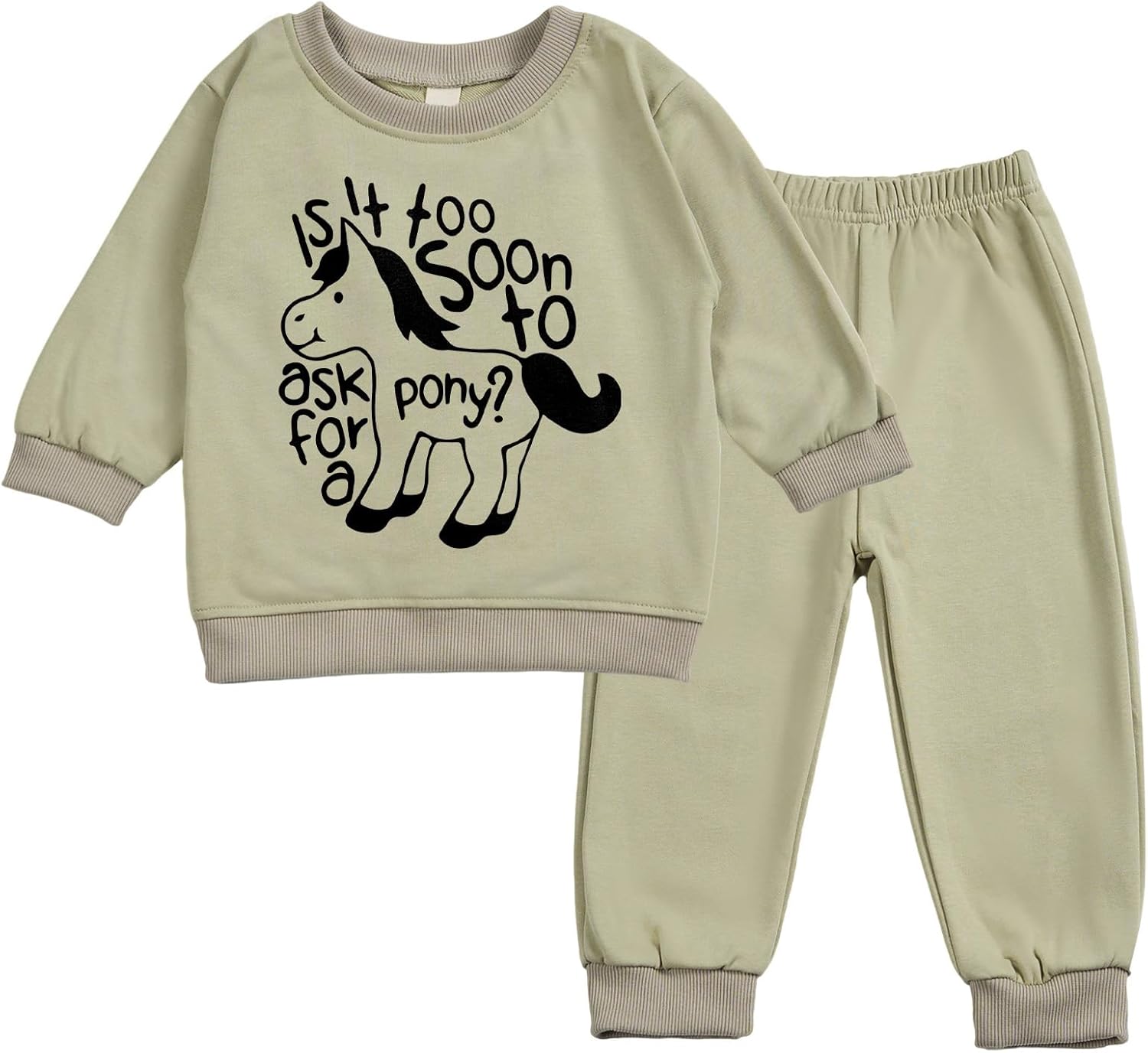 Toddler Baby Is It Too Soon To Ask For A Pony Long Sleeve Sweatshirt Top Jogger Pants Clothes Set