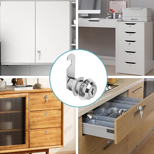 Miniatura 7 de Cerradura de leva para gabinete con llave igual, cilindro de 1-18 pulgadas de longitud. Se adapta a un grosor máximo del panel de 78 pulgadas, juego