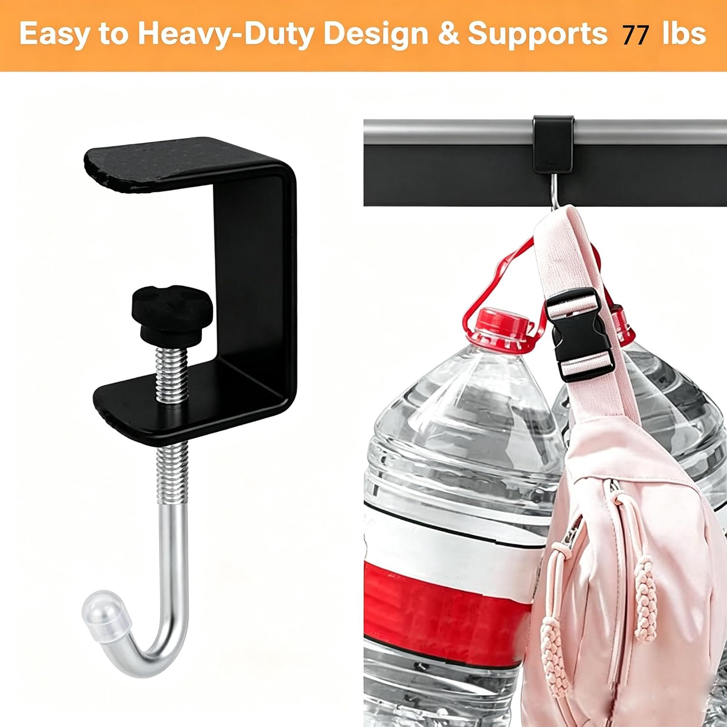 6Pcs Adjustable Purse Hooks Hooks Bag Hanger for Table | Heavy Duty J Clamp Hooks Bag Hanger for Table, Bag Holder for Table,for Desk Key Backpack(Black)