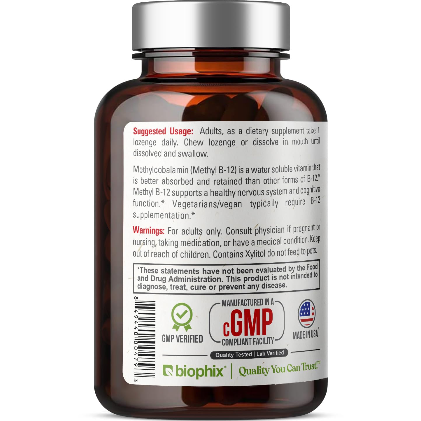biophix Methyl B-12 10000 mcg 90 Vegan Lozenges Cherry Flavor Extra Strength - Supports Nervous System Immune Health Blood Flow Metabolism Brain Focus Energy — Amazon image 2